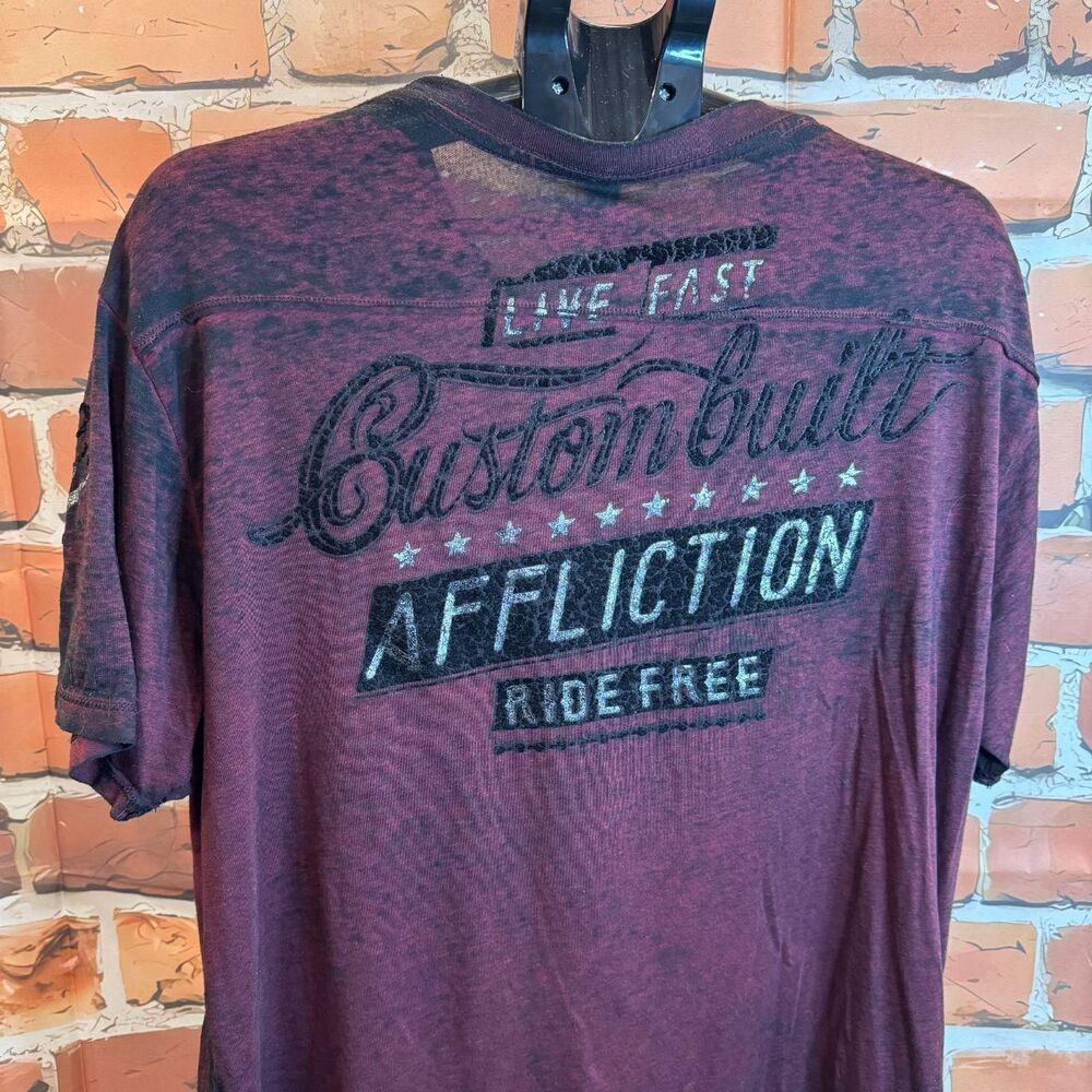 Affliction Men's Burgundy and Red T-shirt